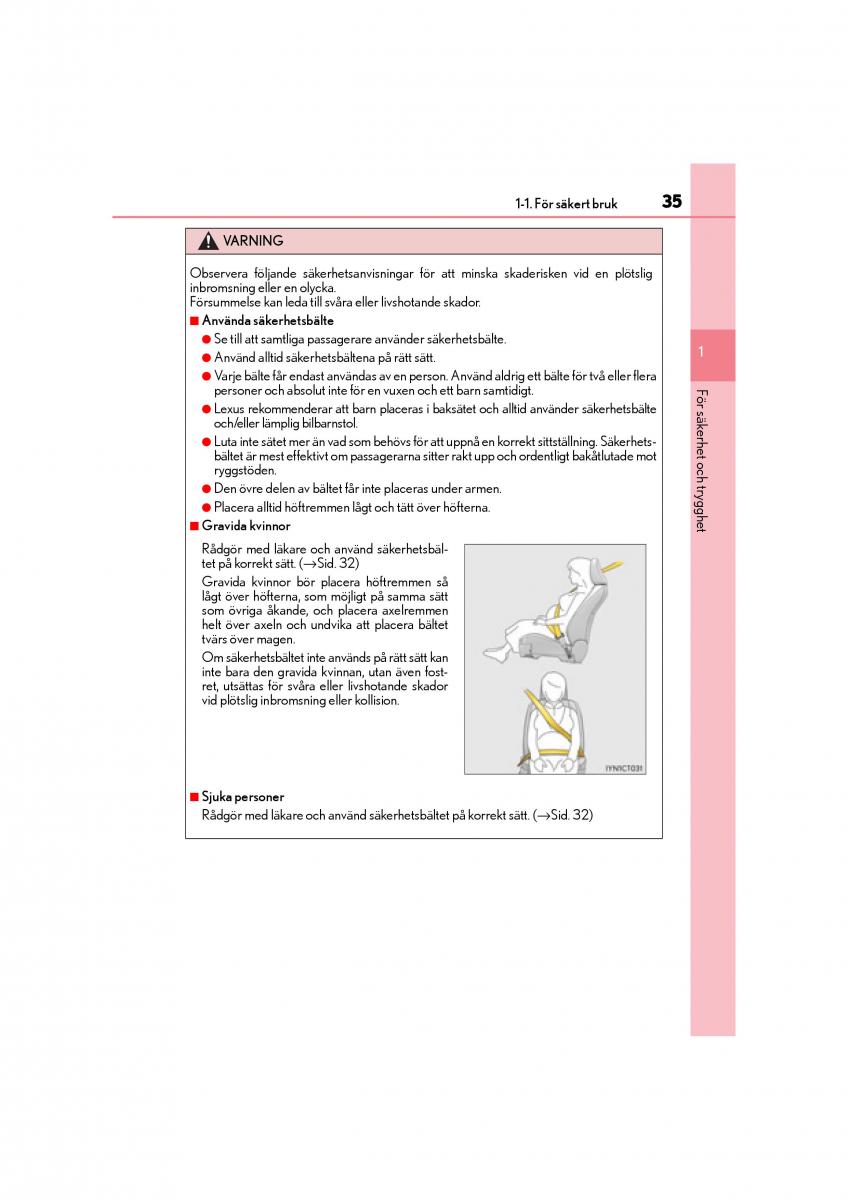 Lexus CT200h instruktionsbok / page 35