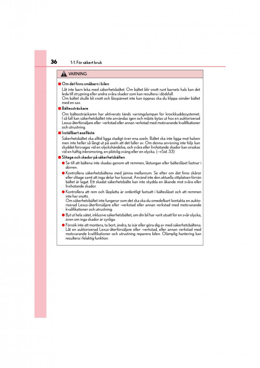 Lexus CT200h instruktionsbok / page 36