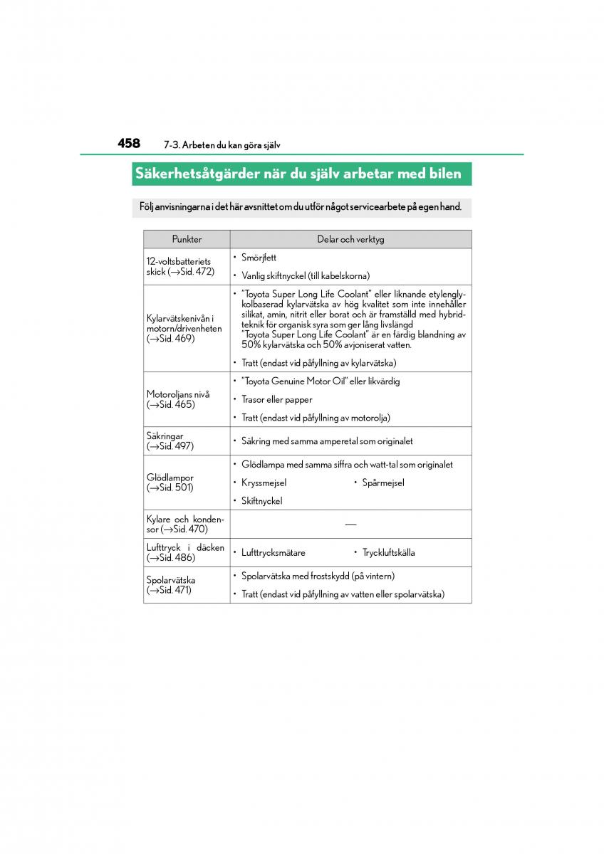 Lexus CT200h instruktionsbok / page 458