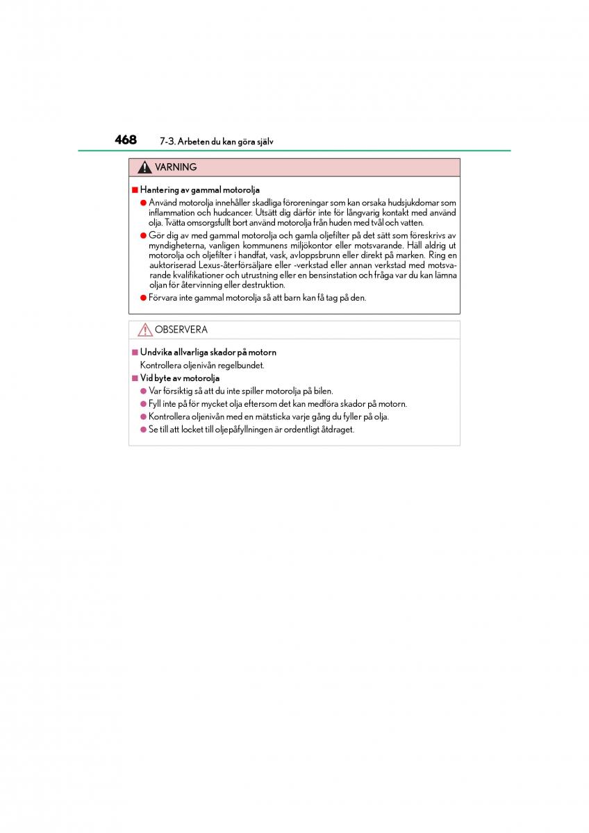 Lexus CT200h instruktionsbok / page 468