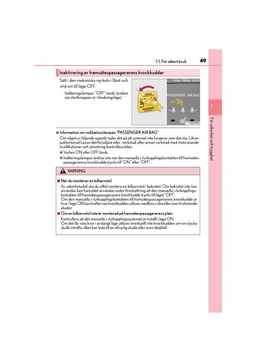 Lexus CT200h instruktionsbok / page 49