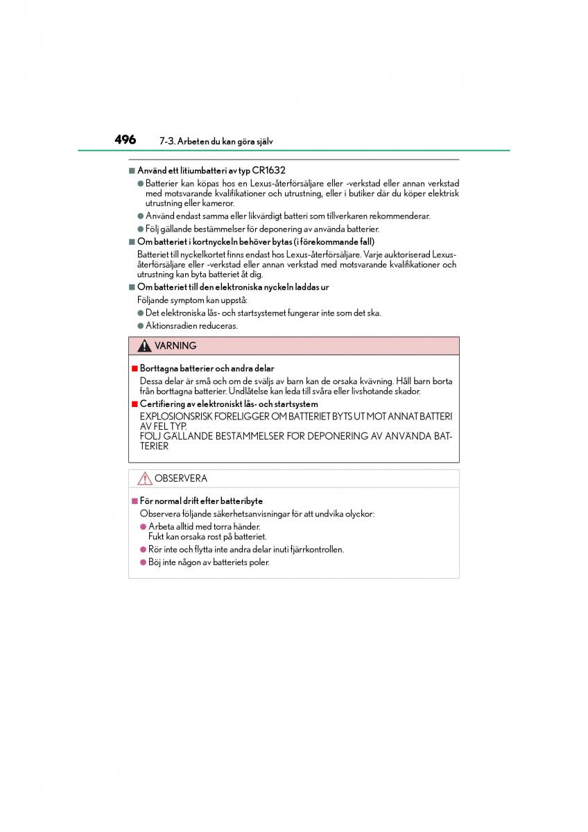 Lexus CT200h instruktionsbok / page 496