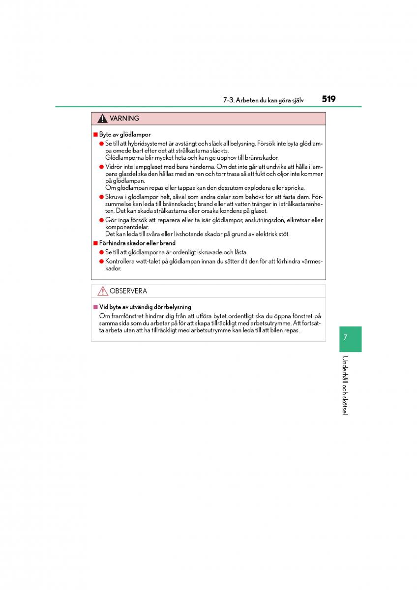 Lexus CT200h instruktionsbok / page 519