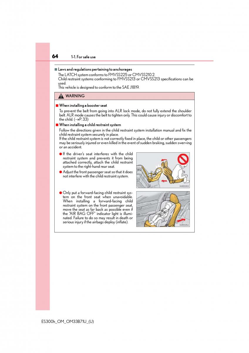 manual  Lexus ES300h VI 6 XV60 owners manual / page 64