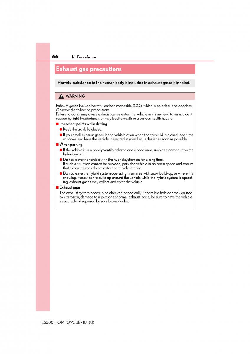 manual  Lexus ES300h VI 6 XV60 owners manual / page 66