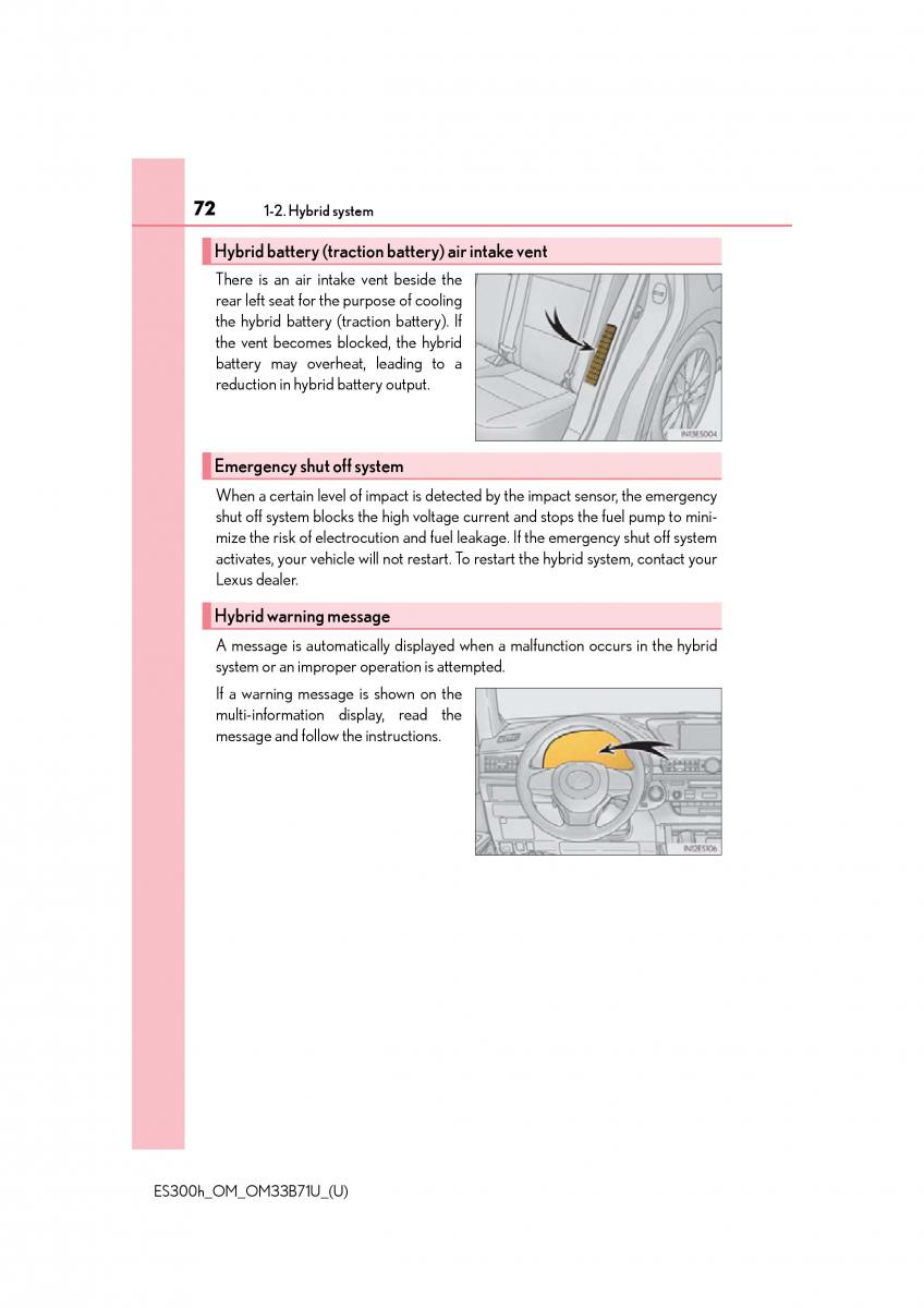 manual  Lexus ES300h VI 6 XV60 owners manual / page 72