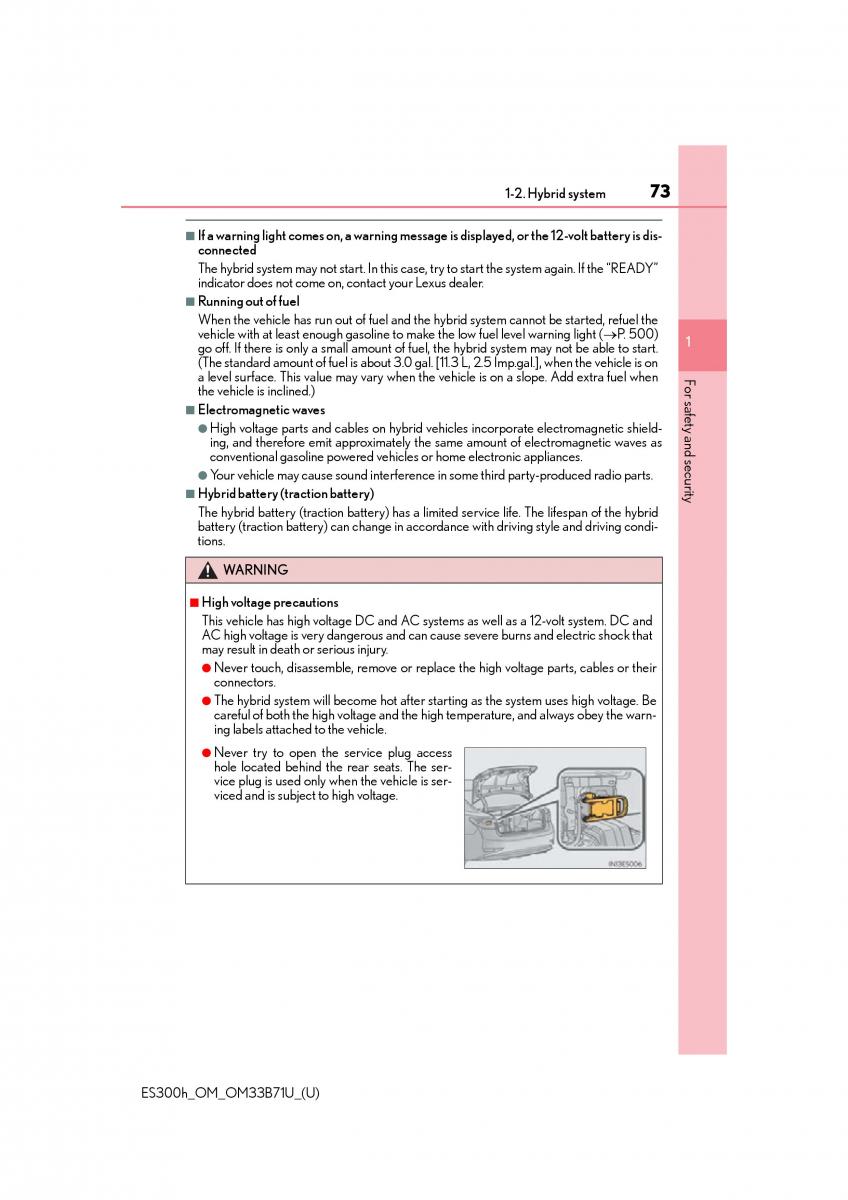 manual  Lexus ES300h VI 6 XV60 owners manual / page 73