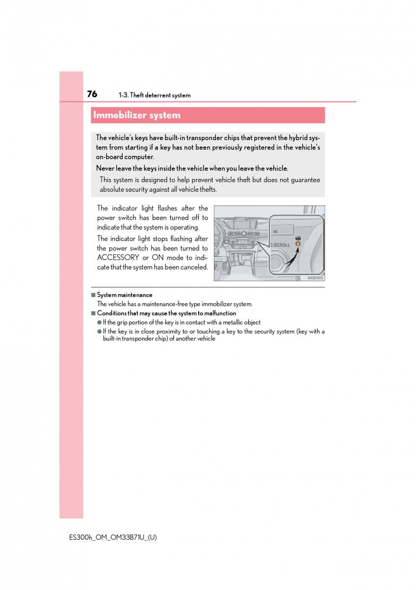 manual  Lexus ES300h VI 6 XV60 owners manual / page 76