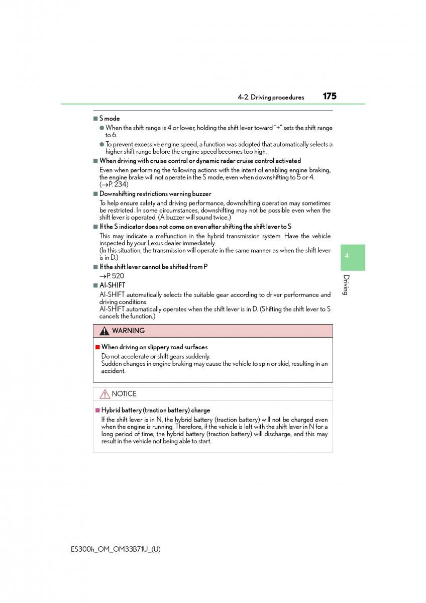 manual  Lexus ES300h VI 6 XV60 owners manual / page 175