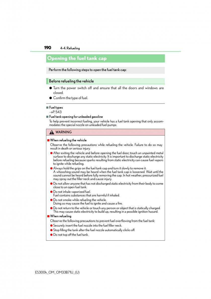 manual  Lexus ES300h VI 6 XV60 owners manual / page 190