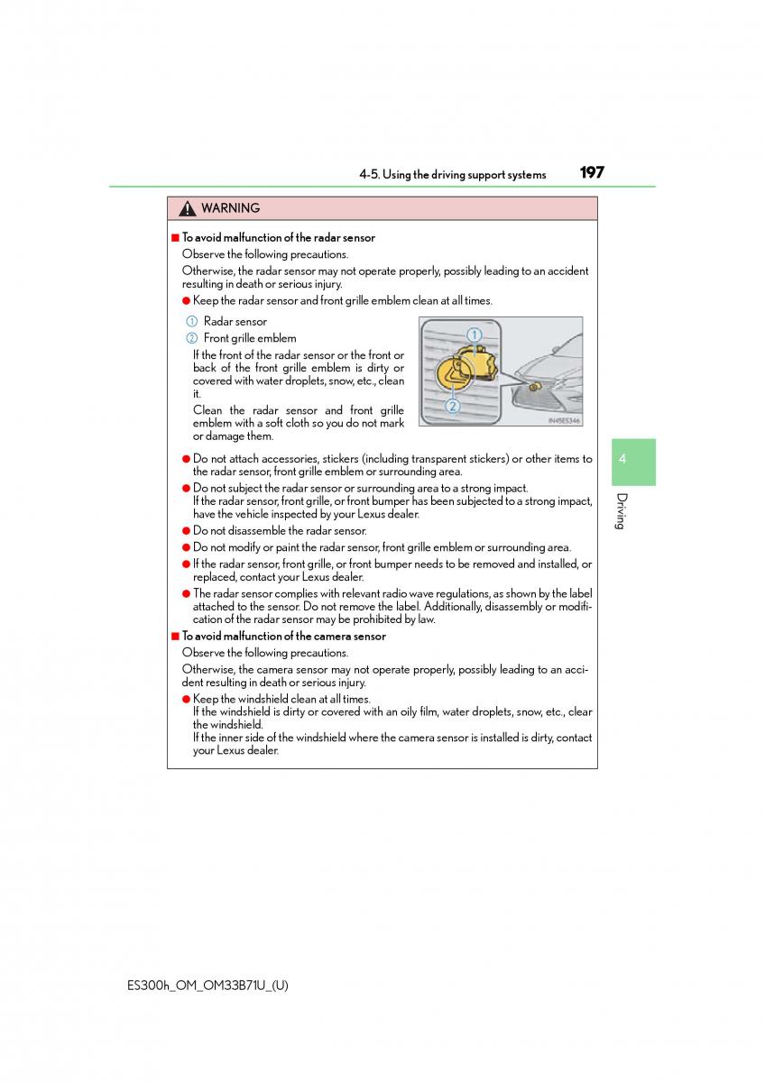 manual  Lexus ES300h VI 6 XV60 owners manual / page 197