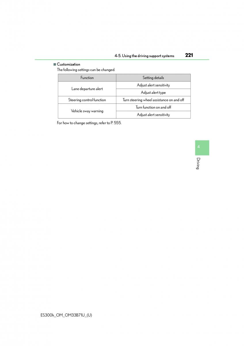 manual  Lexus ES300h VI 6 XV60 owners manual / page 221