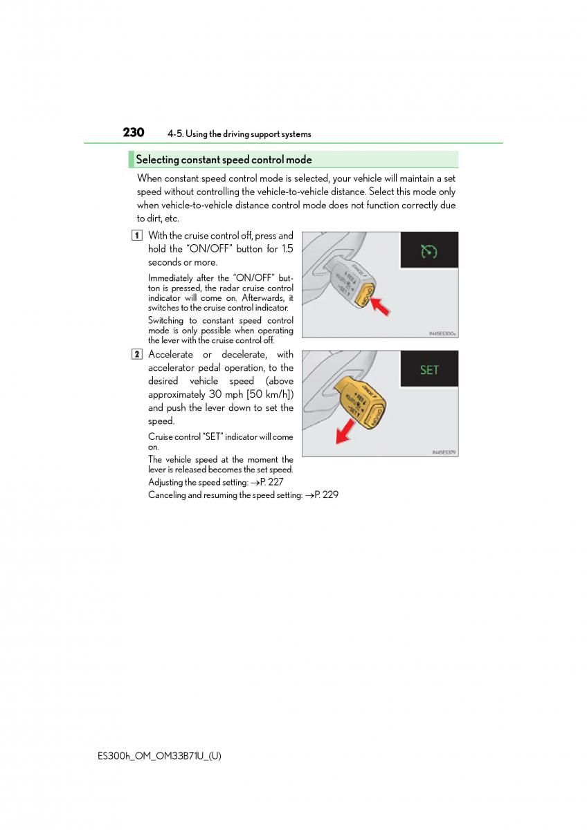 manual  Lexus ES300h VI 6 XV60 owners manual / page 230