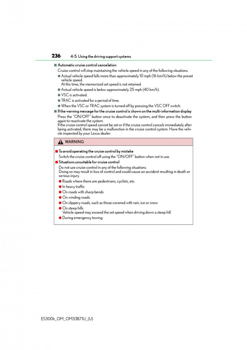 manual  Lexus ES300h VI 6 XV60 owners manual / page 236