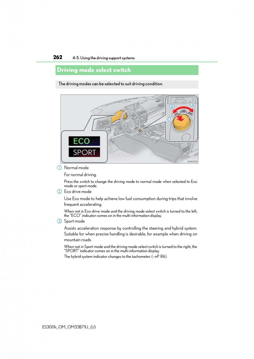 manual  Lexus ES300h VI 6 XV60 owners manual / page 262