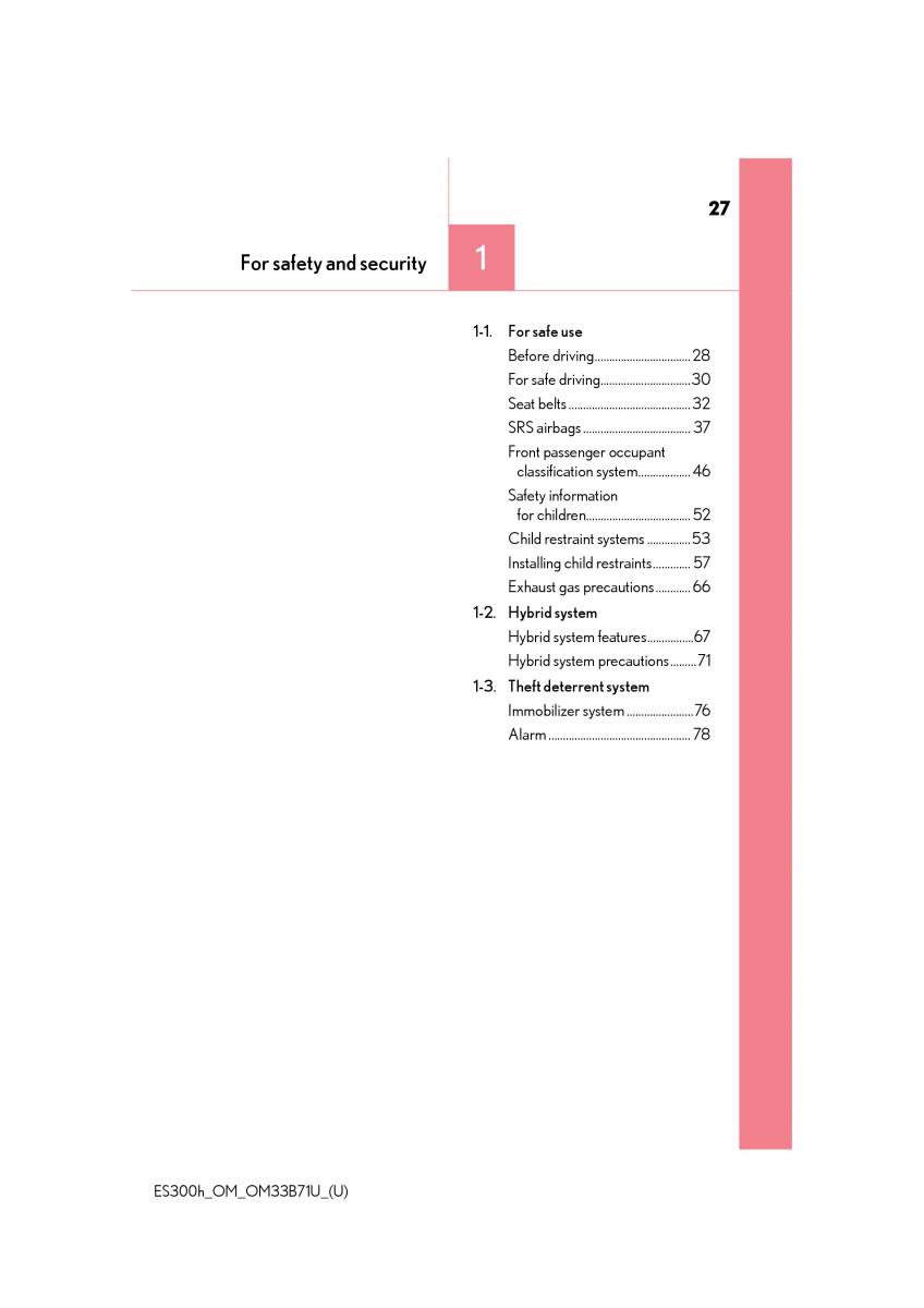 manual  Lexus ES300h VI 6 XV60 owners manual / page 27