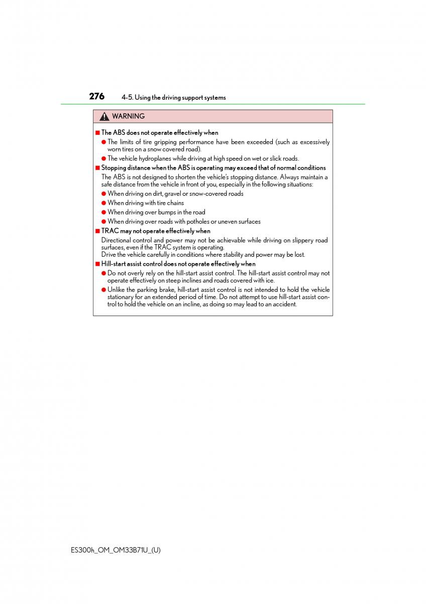 manual  Lexus ES300h VI 6 XV60 owners manual / page 276