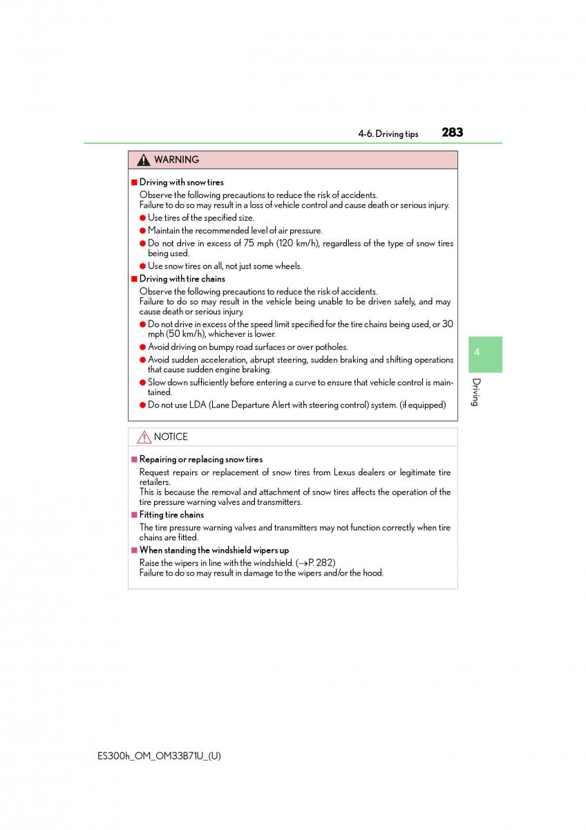 manual  Lexus ES300h VI 6 XV60 owners manual / page 283