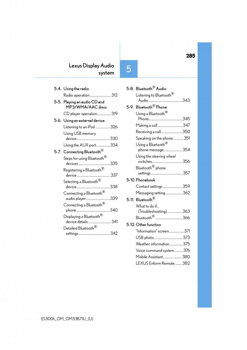 manual  Lexus ES300h VI 6 XV60 owners manual / page 285