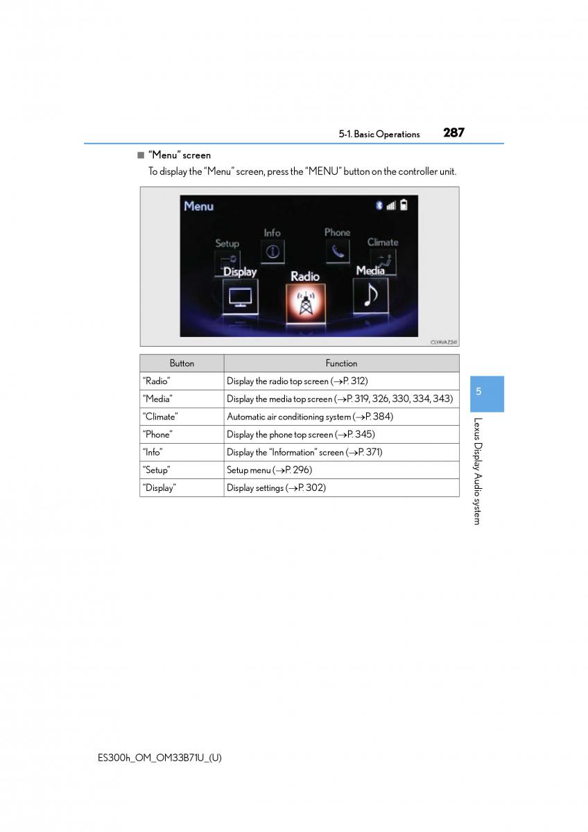 manual  Lexus ES300h VI 6 XV60 owners manual / page 287