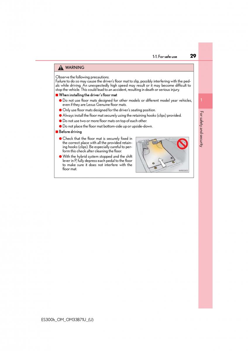 manual  Lexus ES300h VI 6 XV60 owners manual / page 29