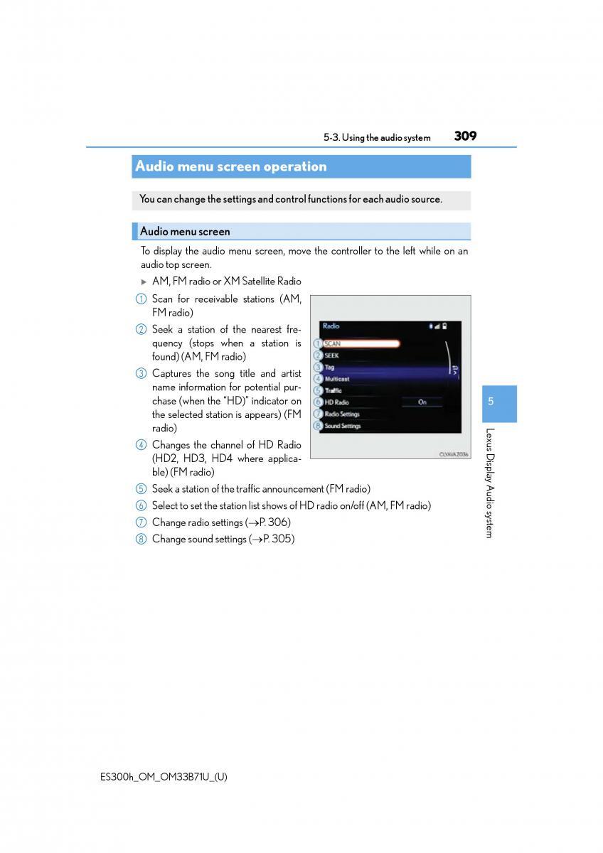 manual  Lexus ES300h VI 6 XV60 owners manual / page 309