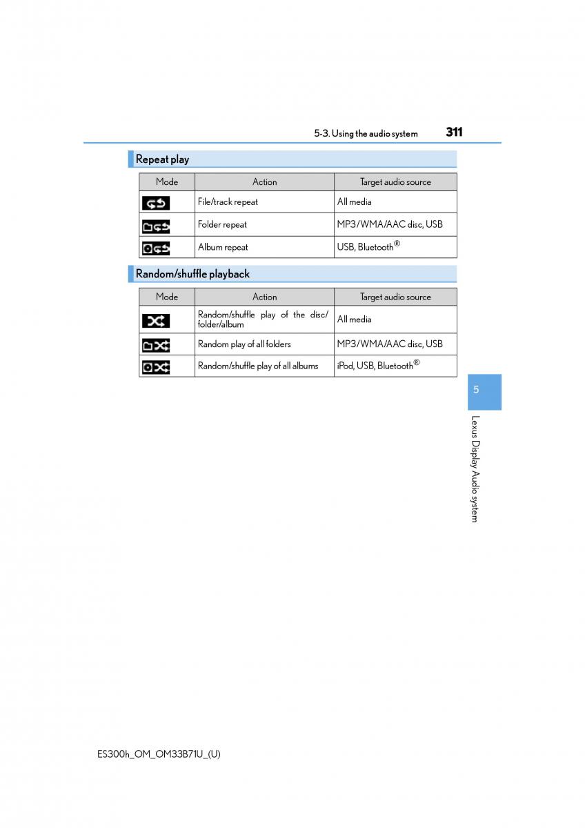 manual  Lexus ES300h VI 6 XV60 owners manual / page 311