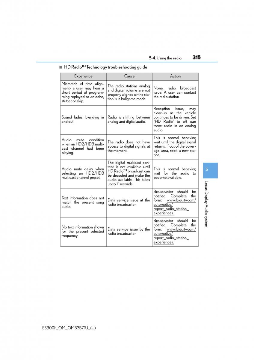 manual  Lexus ES300h VI 6 XV60 owners manual / page 315