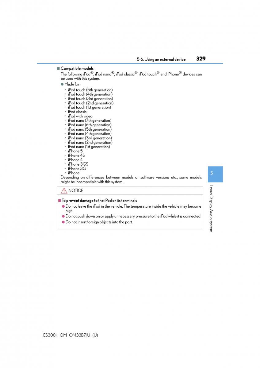 manual  Lexus ES300h VI 6 XV60 owners manual / page 329