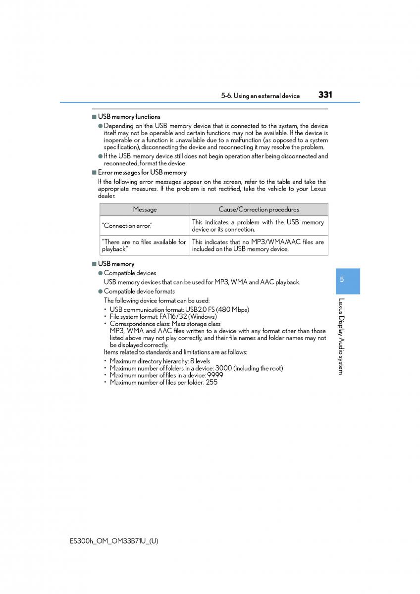 manual  Lexus ES300h VI 6 XV60 owners manual / page 331