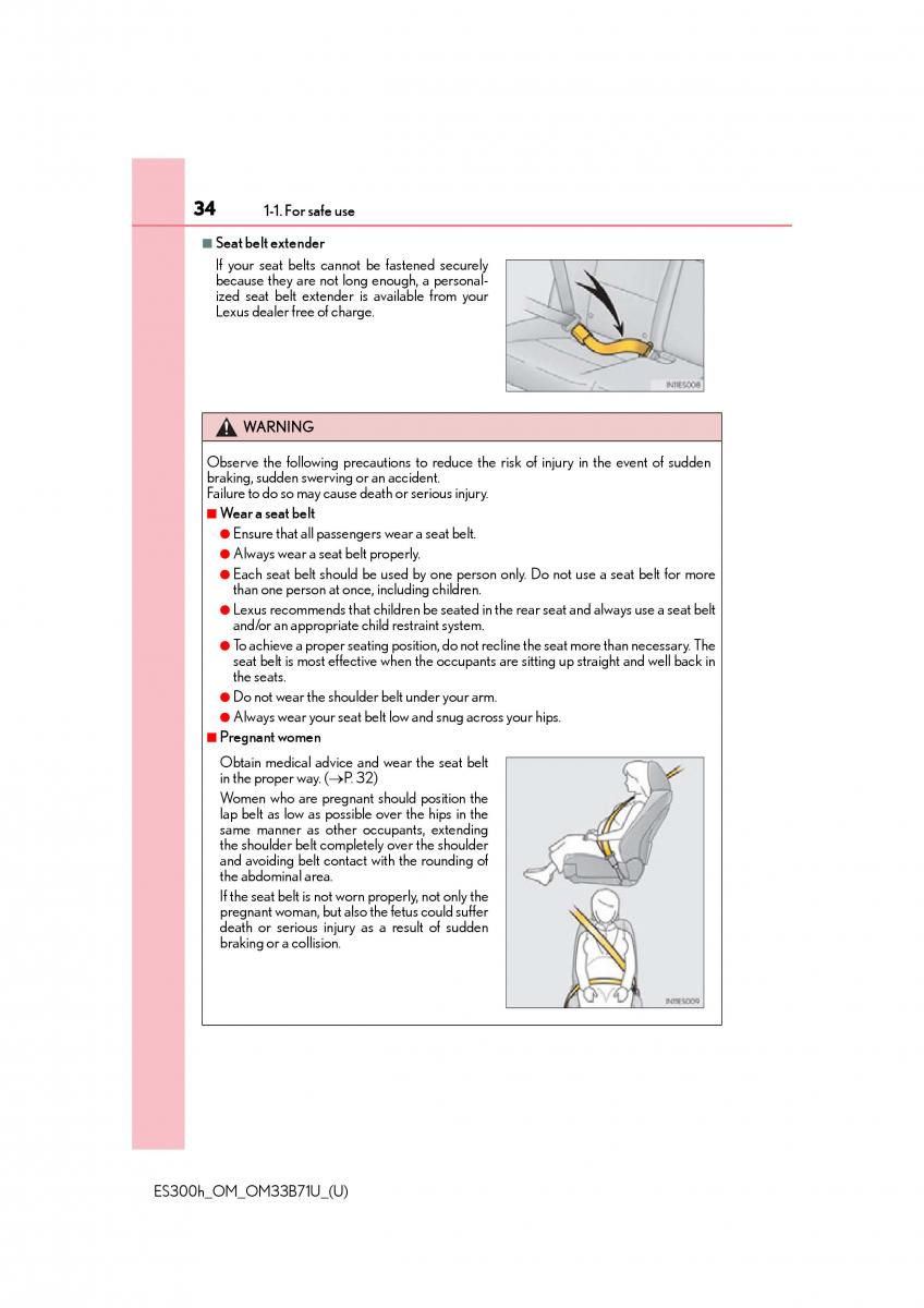 manual  Lexus ES300h VI 6 XV60 owners manual / page 34