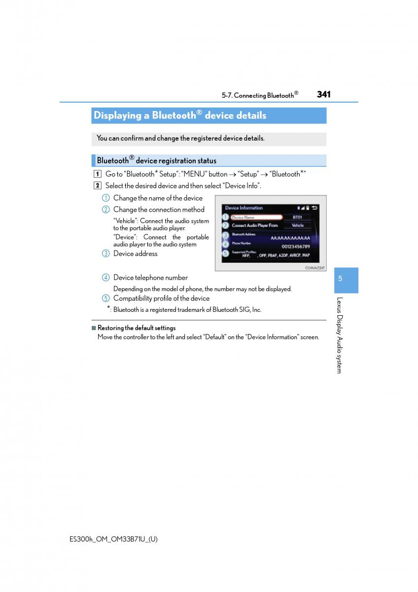 manual  Lexus ES300h VI 6 XV60 owners manual / page 341