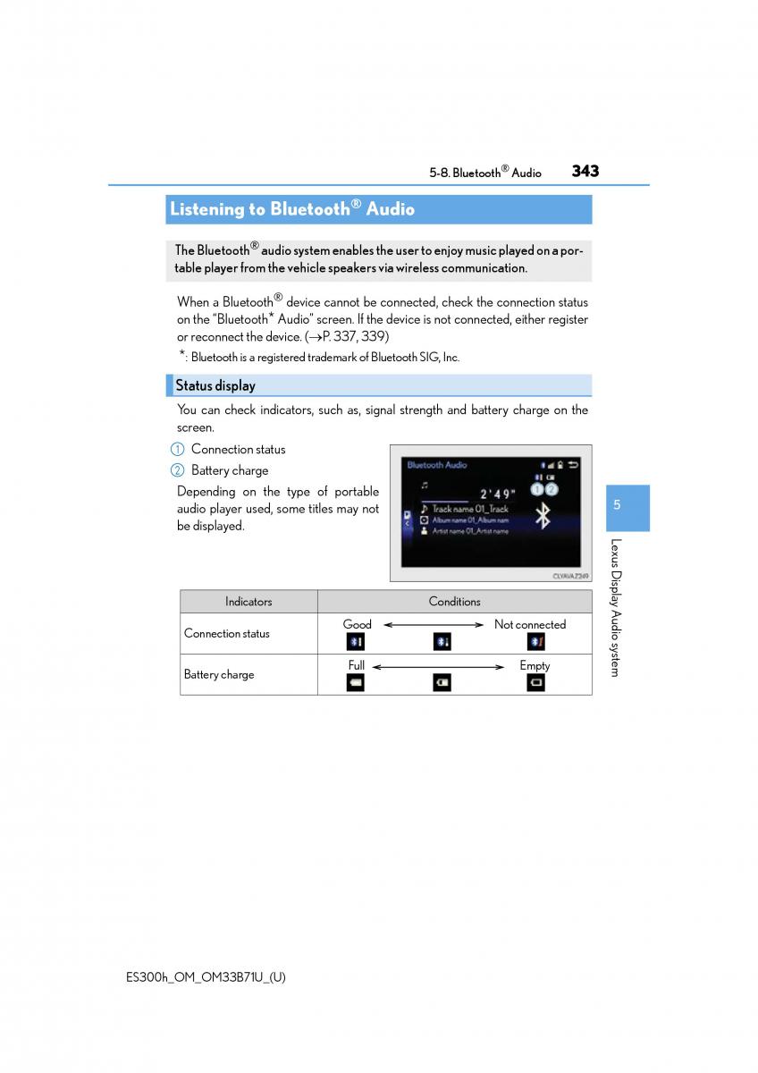 manual  Lexus ES300h VI 6 XV60 owners manual / page 343