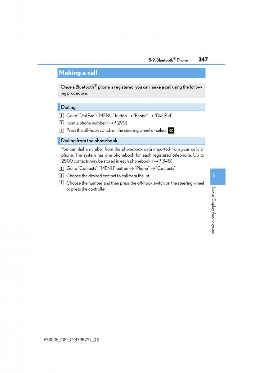 manual  Lexus ES300h VI 6 XV60 owners manual / page 347