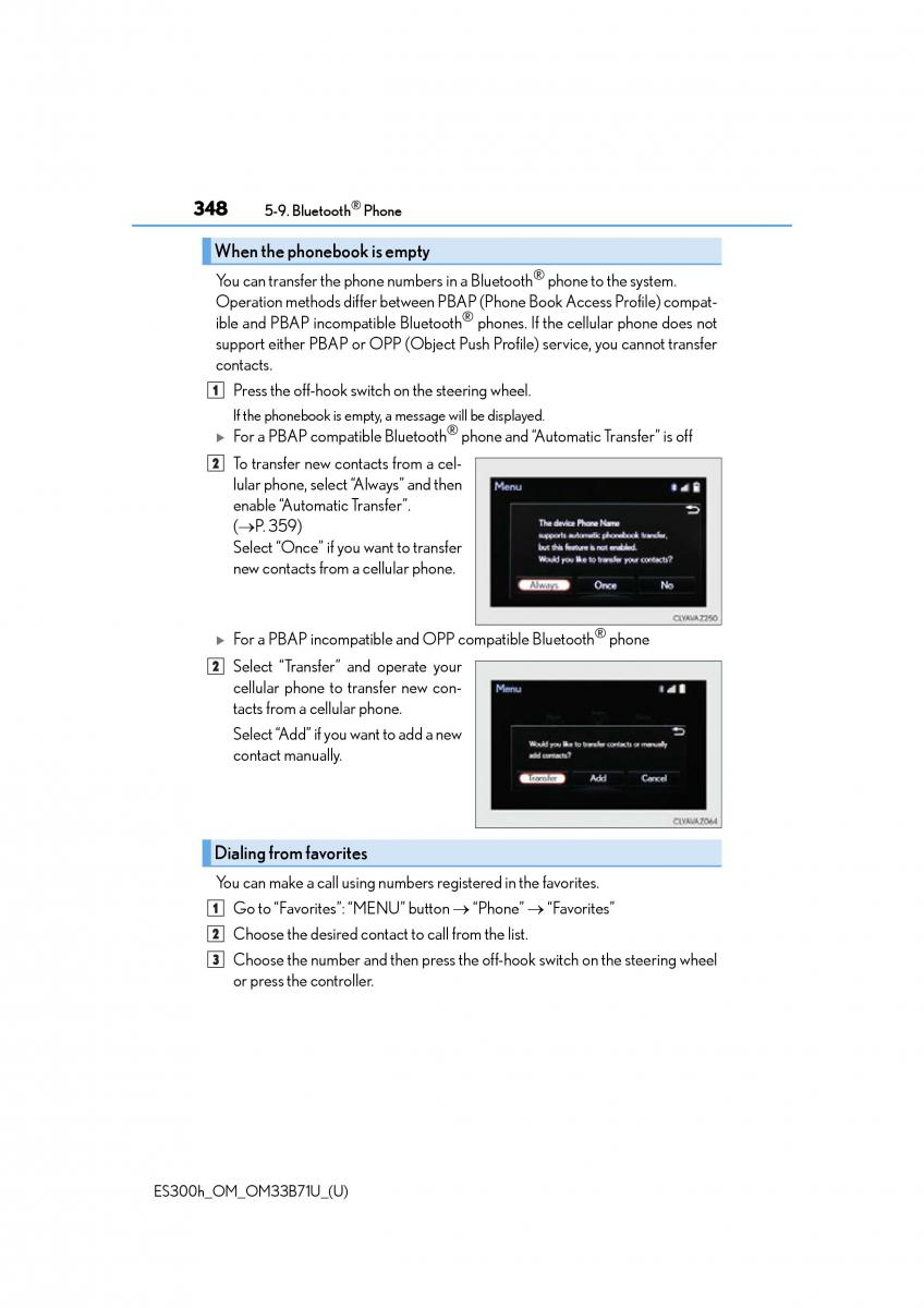 manual  Lexus ES300h VI 6 XV60 owners manual / page 348