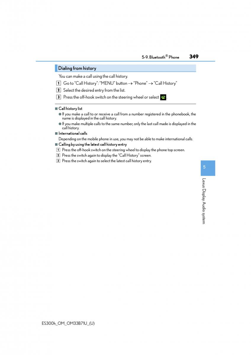 manual  Lexus ES300h VI 6 XV60 owners manual / page 349