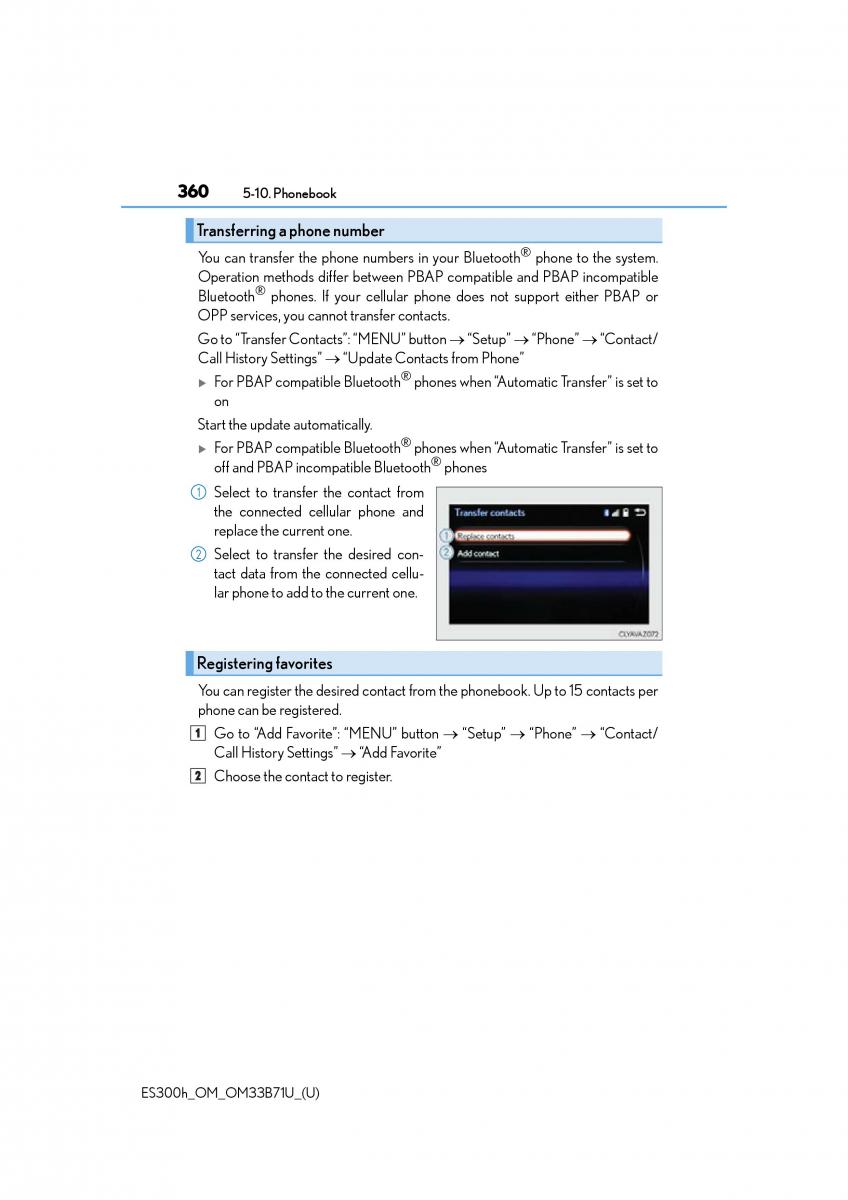 manual  Lexus ES300h VI 6 XV60 owners manual / page 360