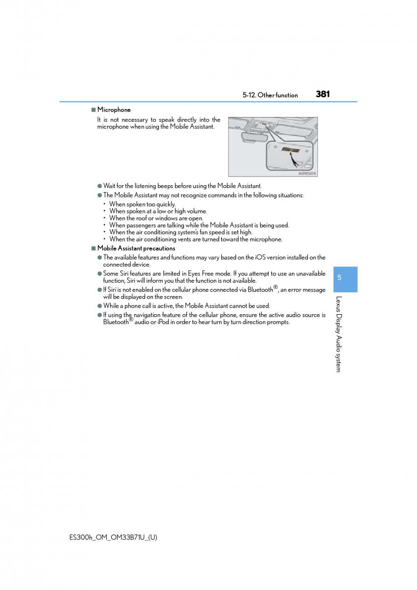 manual  Lexus ES300h VI 6 XV60 owners manual / page 381