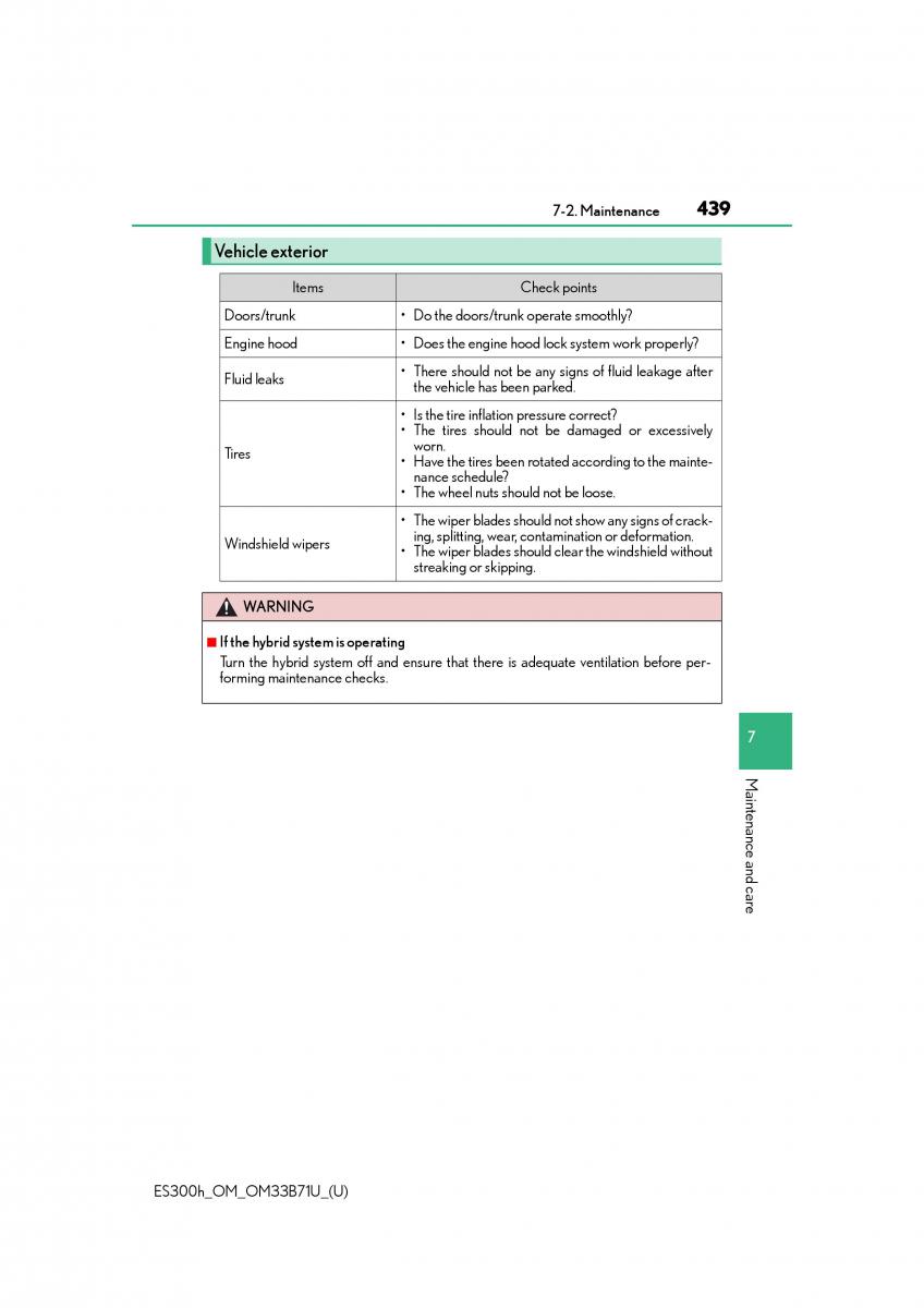 manual  Lexus ES300h VI 6 XV60 owners manual / page 439