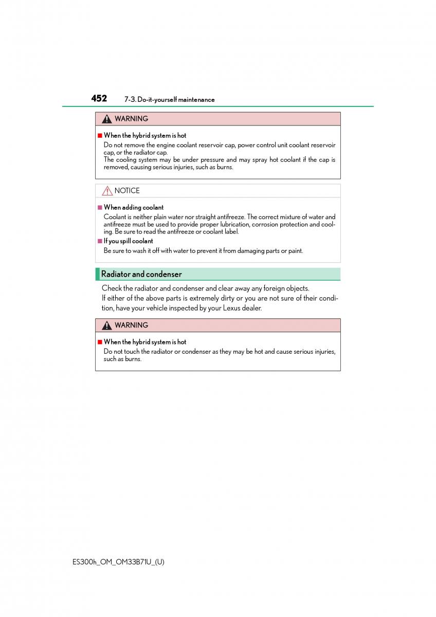 manual  Lexus ES300h VI 6 XV60 owners manual / page 452