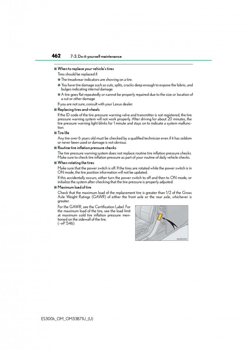 Lexus ES300h VI 6 XV60 owners manual / page 462