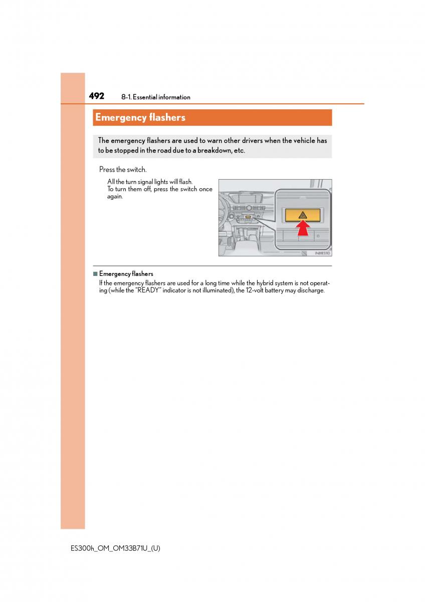 manual  Lexus ES300h VI 6 XV60 owners manual / page 492