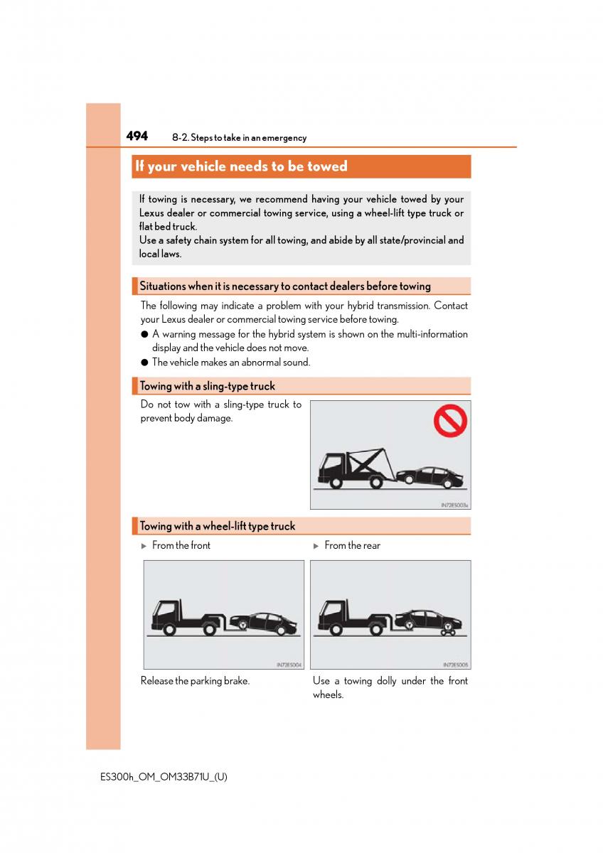 manual  Lexus ES300h VI 6 XV60 owners manual / page 494