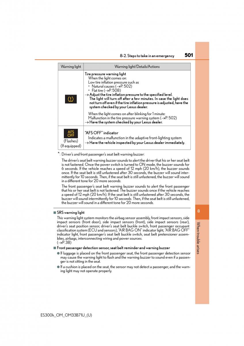 manual  Lexus ES300h VI 6 XV60 owners manual / page 501