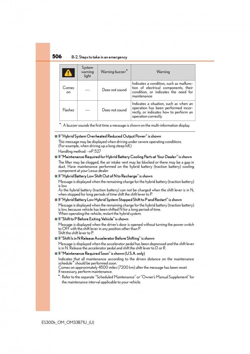 Lexus ES300h VI 6 XV60 owners manual / page 506