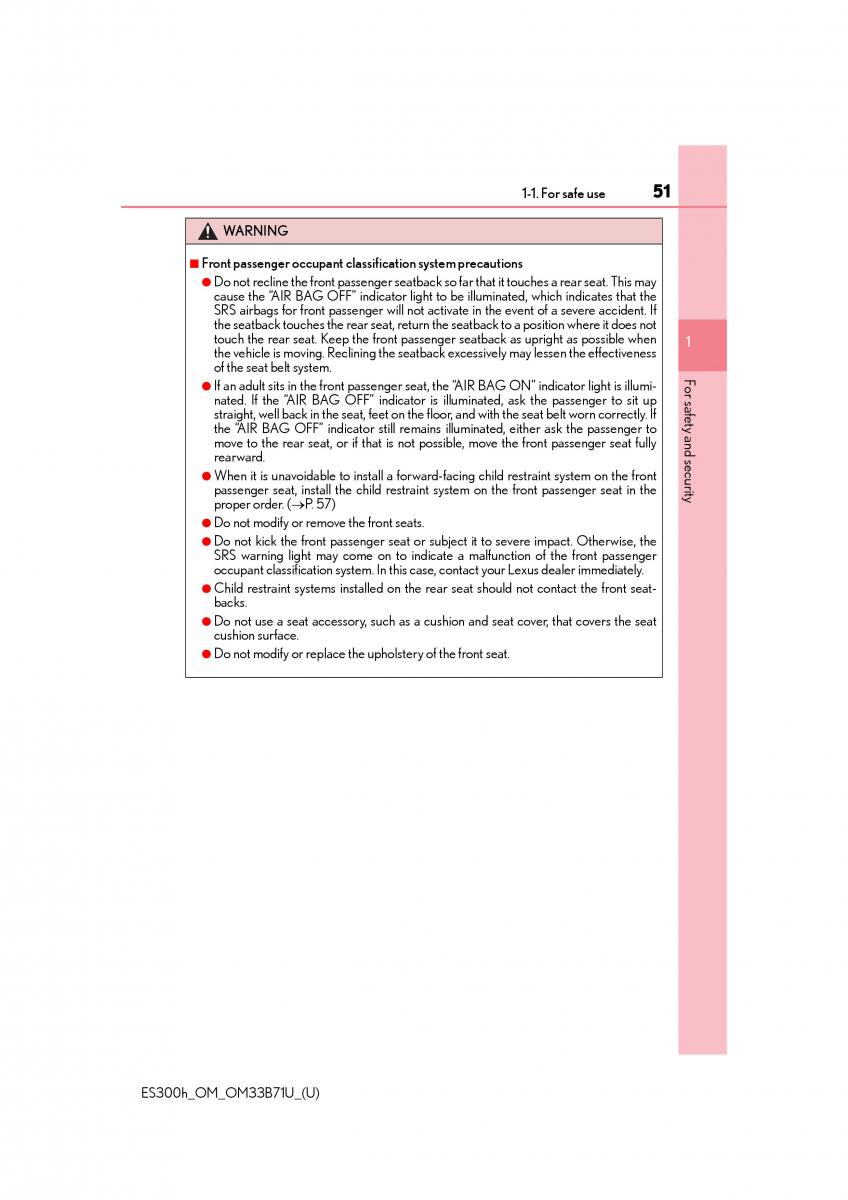 manual  Lexus ES300h VI 6 XV60 owners manual / page 51