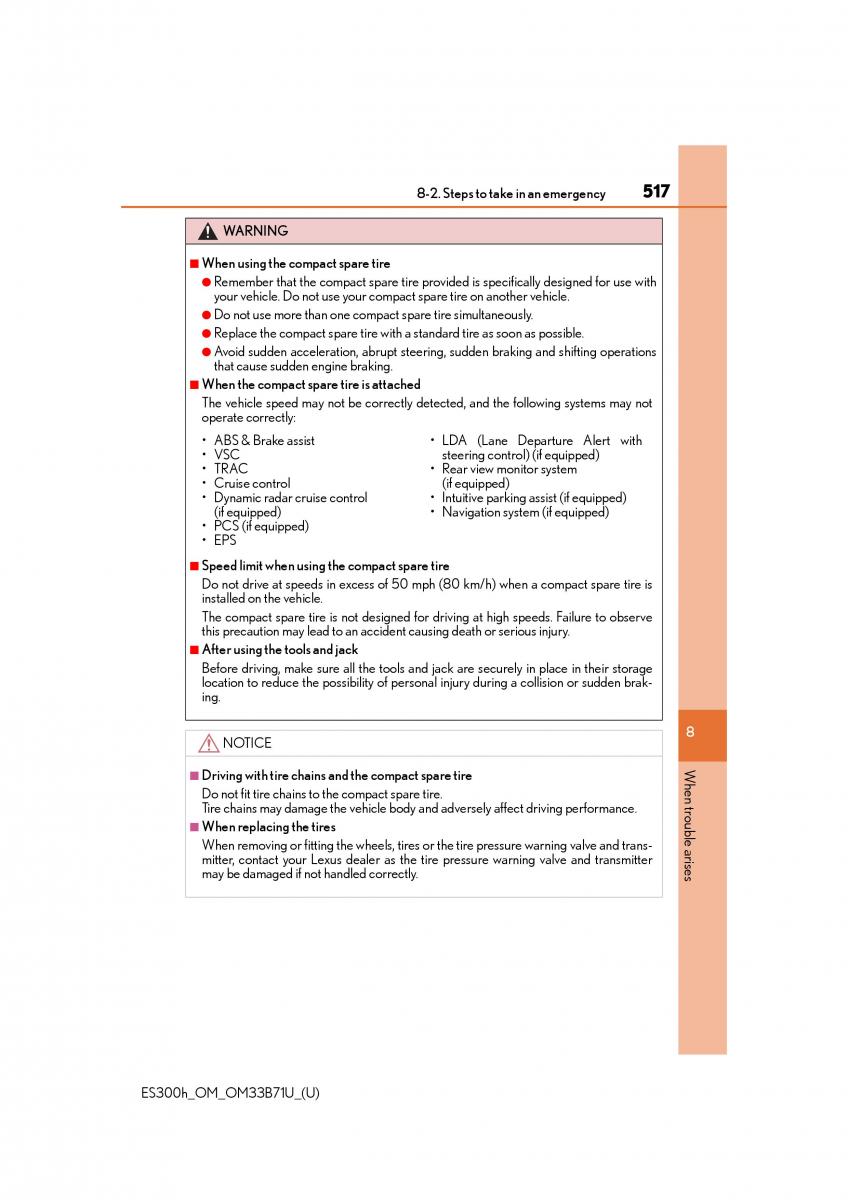 manual  Lexus ES300h VI 6 XV60 owners manual / page 517