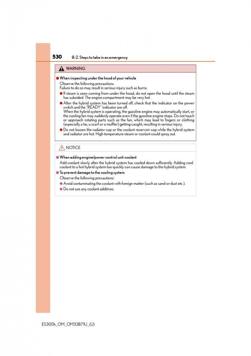 manual  Lexus ES300h VI 6 XV60 owners manual / page 530