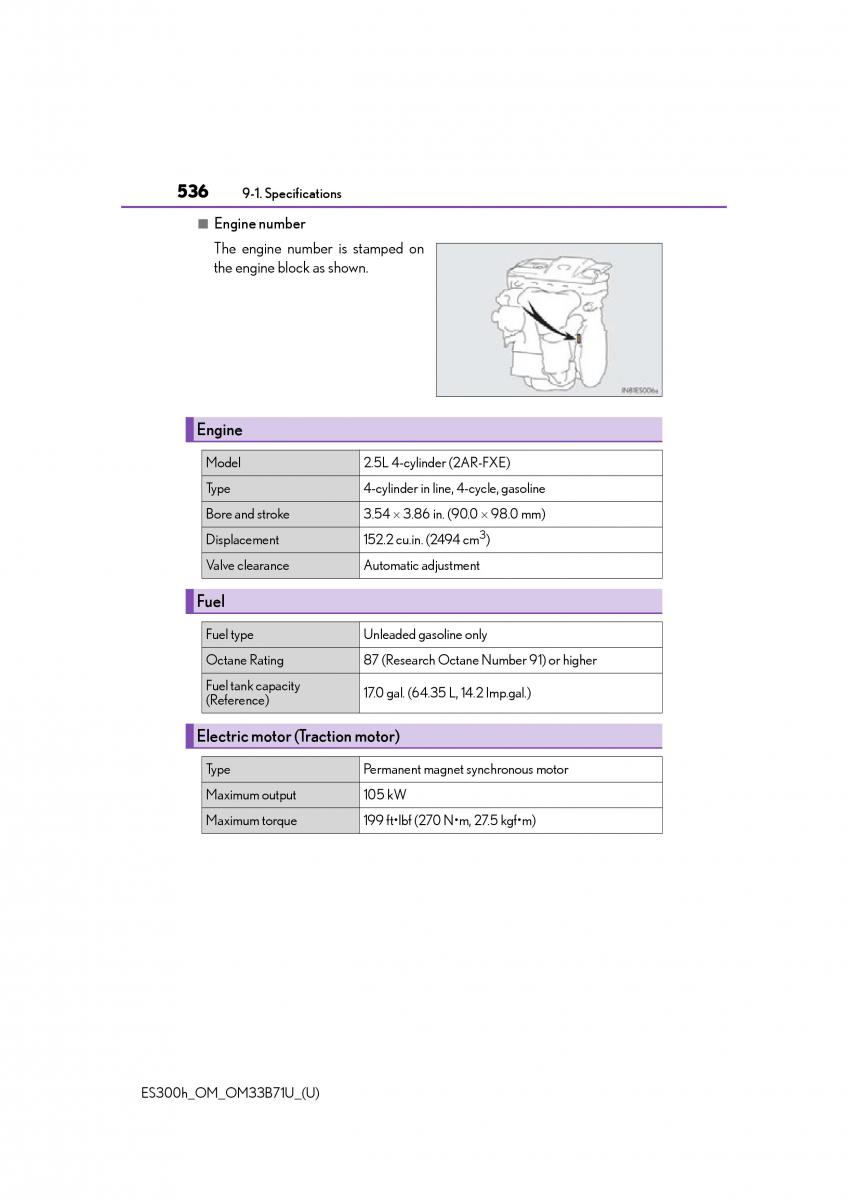 manual  Lexus ES300h VI 6 XV60 owners manual / page 536