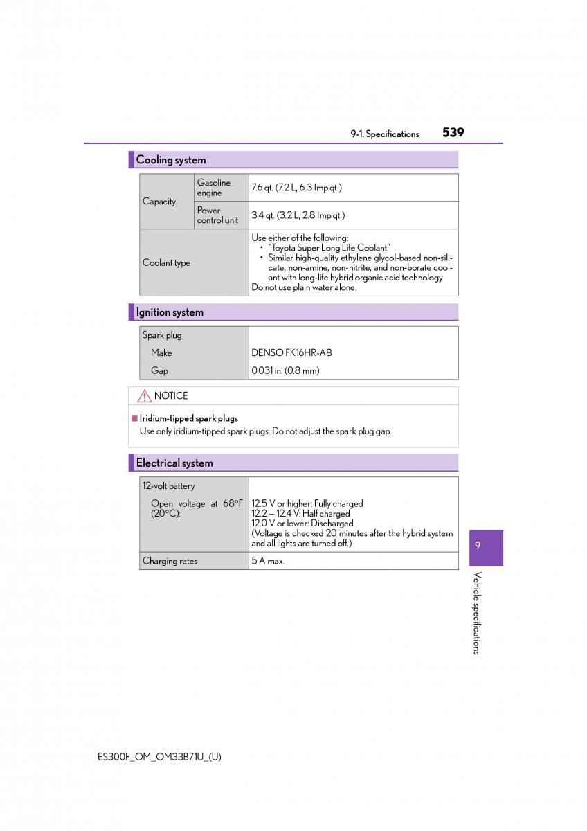 manual  Lexus ES300h VI 6 XV60 owners manual / page 539